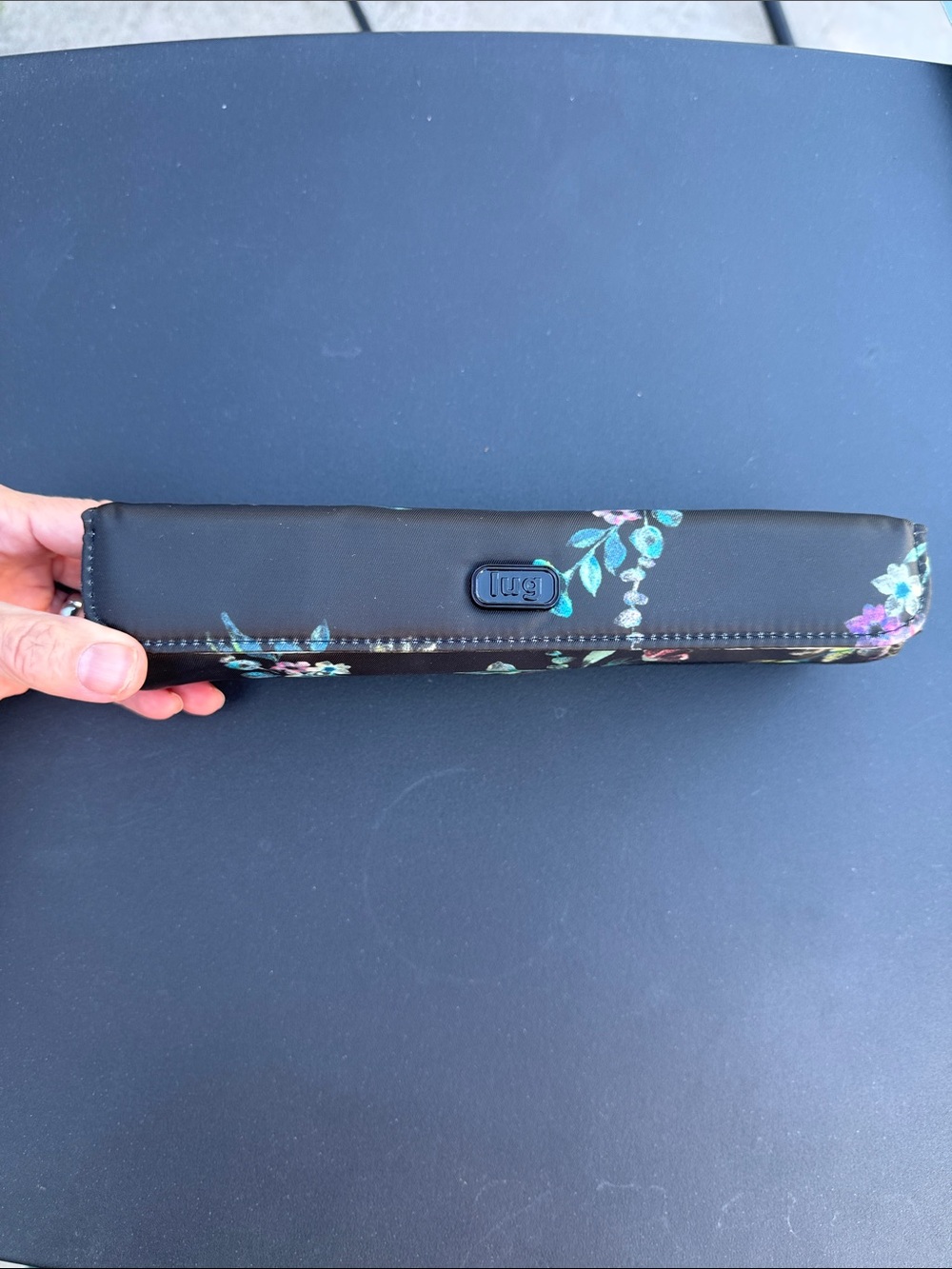 lug Black Floral Medication Case with Teal and Pink Accents